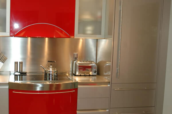 Metal and red kitchen remodel