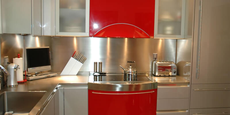 Metal and red kitchen remodel